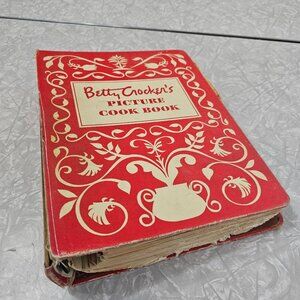 Betty Crockers Red Picture Cookbook Hardcover ephemera paper 5 ring binder flaws